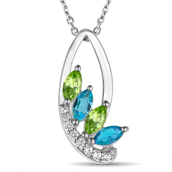 Mother's Marquise-Cut Birthstone and White Lab-Created Sapphire Drop Pendant (2-4 Stones)
