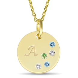 Birthstone and Engravable Initial Disc Pendant (5 Stones and 1 Initial)