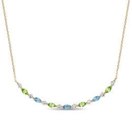 Marquise-Cut Birthstone and White Lab-Created Sapphire Alternating Necklace (2 Stones)