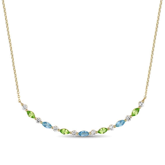 Marquise-Cut Birthstone and White Lab-Created Sapphire Alternating Necklace (2 Stones)