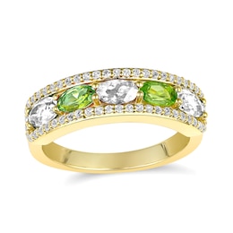 Oval Birthstone and White Lab-Created Sapphire Edge Ring (5 Stones)