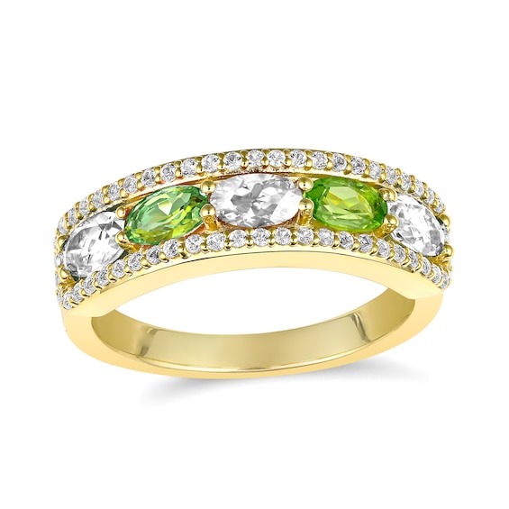 Oval Birthstone and White Lab-Created Sapphire Edge Ring (5 Stones)