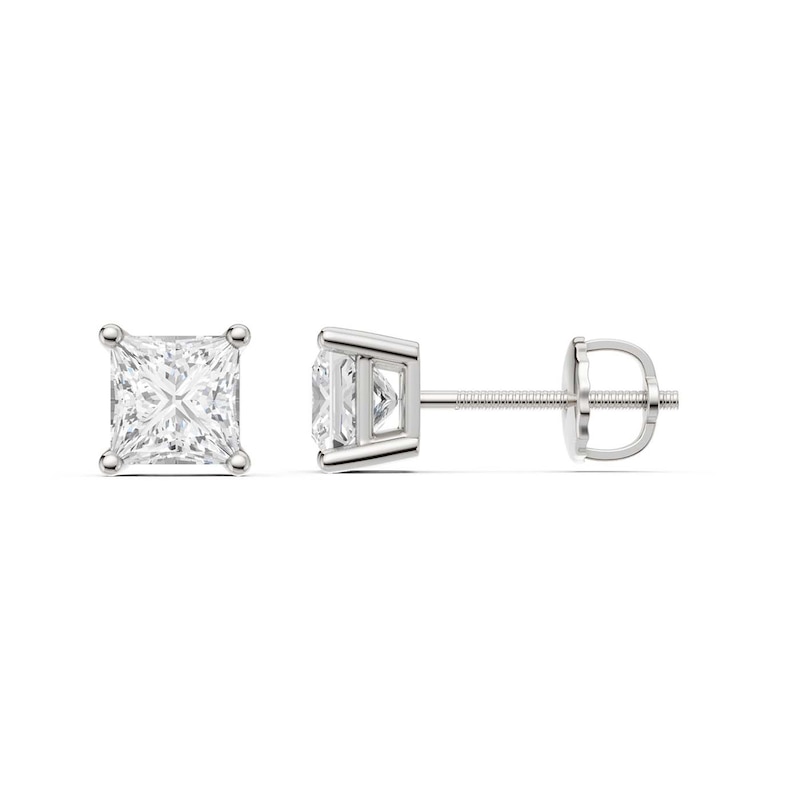 Main Image 1 of 2 CT. T.W. Princess-Cut Certified Lab-Grown Diamond Solitaire Stud Earrings in 14K White Gold (F/VS2)