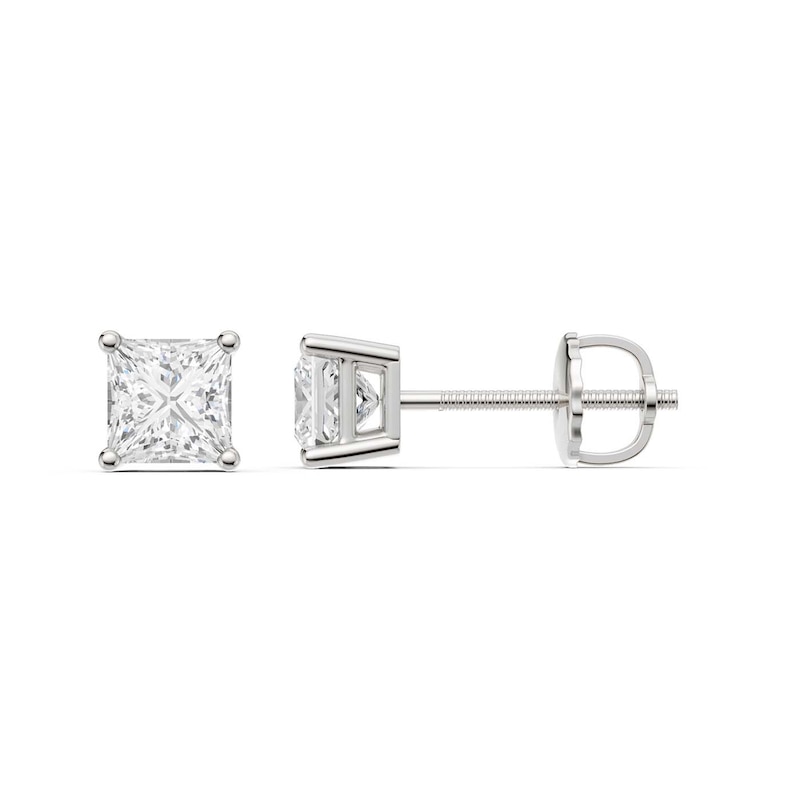 Main Image 1 of 1-1/2 CT. T.W. Princess-Cut Certified Lab-Grown Diamond Solitaire Stud Earrings in 14K White Gold (F/VS2)