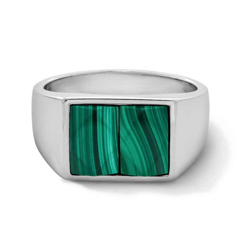 Main Image 1 of Cushion-Shaped Green Malachite Signet Ring in Sterling Silver