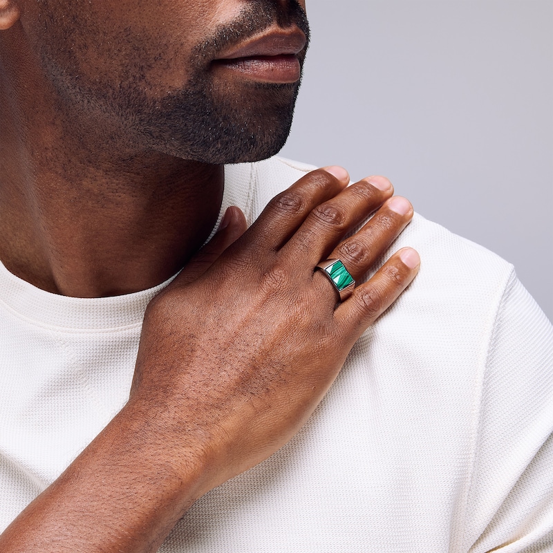 Main Image 2 of Cushion-Shaped Green Malachite Signet Ring in Sterling Silver