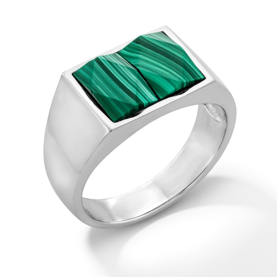 Cushion-Shaped Green Malachite Signet Ring in Sterling Silver