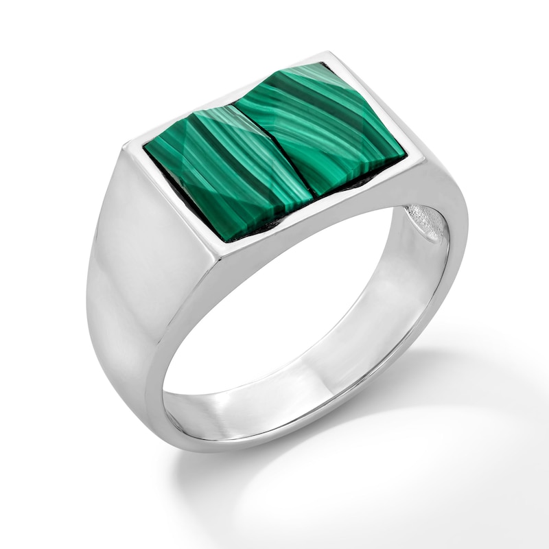 Main Image 3 of Cushion-Shaped Green Malachite Signet Ring in Sterling Silver