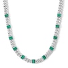 Thumbnail Image 1 of Step-Cut Malachite Baguette and Curb Chain Station Necklace in Hollow Sterling Silver - 20”