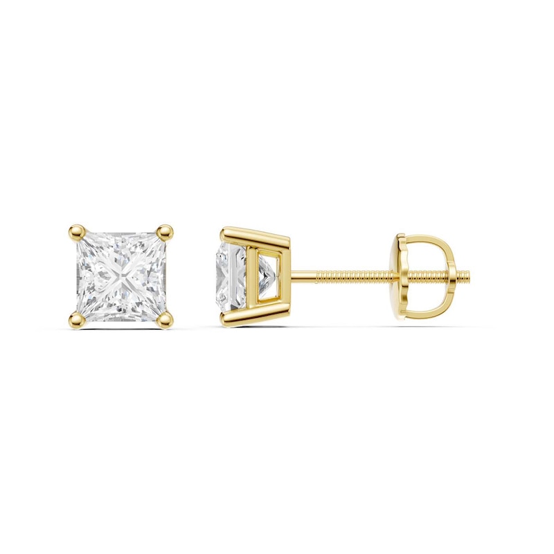 Main Image 1 of 2 CT. T.W. Princess-Cut Certified Lab-Grown Diamond Solitaire Stud Earrings in 14K Gold (F/VS2)