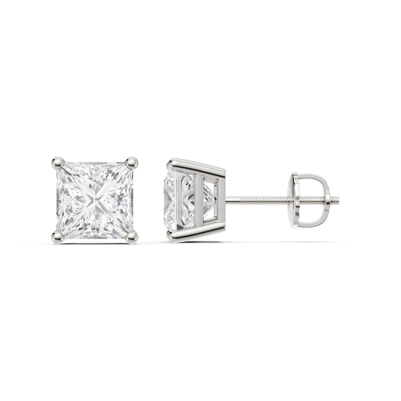 Main Image 1 of 4 CT. T.W. Princess-Cut Certified Lab-Grown Diamond Solitaire Stud Earrings in 14K White Gold (F/VS2)