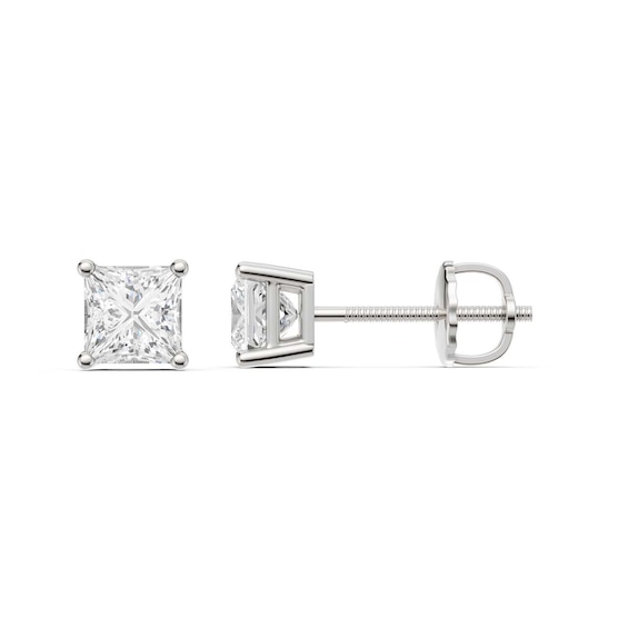 1 CT. T.w. Princess-Cut Certified Lab-Grown Diamond Solitaire Stud Earrings in 14K White Gold (F/Vs2)