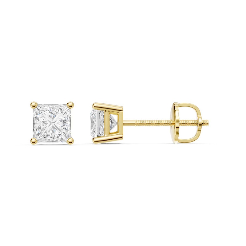 Main Image 1 of 1 CT. T.W. Princess-Cut Certified Lab-Grown Diamond Solitaire Stud Earrings in 14K Gold (F/VS2)