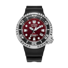 Men's Citizen Eco-Drive® Promaster Professional Diver Black Strap Watch with Red Dial (Model: BN1024-01Z)