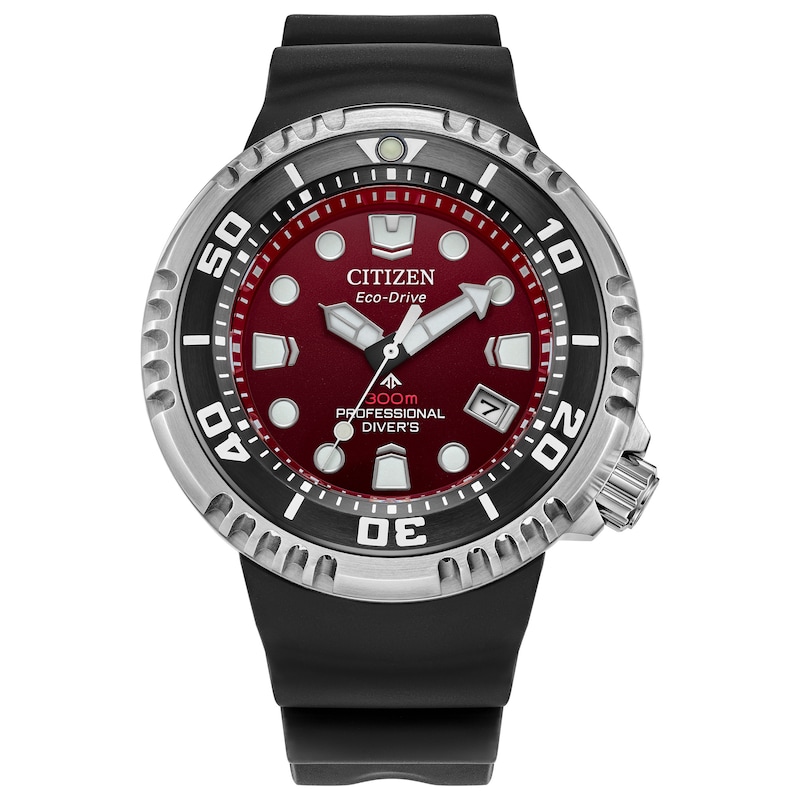 Main Image 1 of Men's Citizen Eco-Drive® Promaster Professional Diver Black Strap Watch with Red Dial (Model: BN1024-01Z)