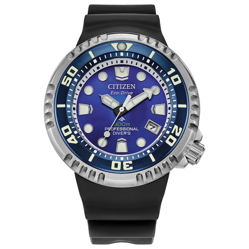 Main Image 1 of Men's Citizen Eco-Drive® Promaster Professional Diver Black Strap Watch with Blue Dial (Model: BN1025-08L)
