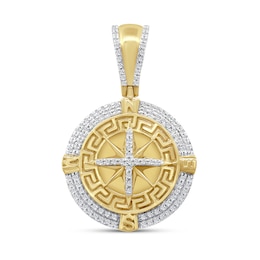 1/4 CT. T.W. Diamond Greek Key Compass Necklace Charm in 10K Gold
