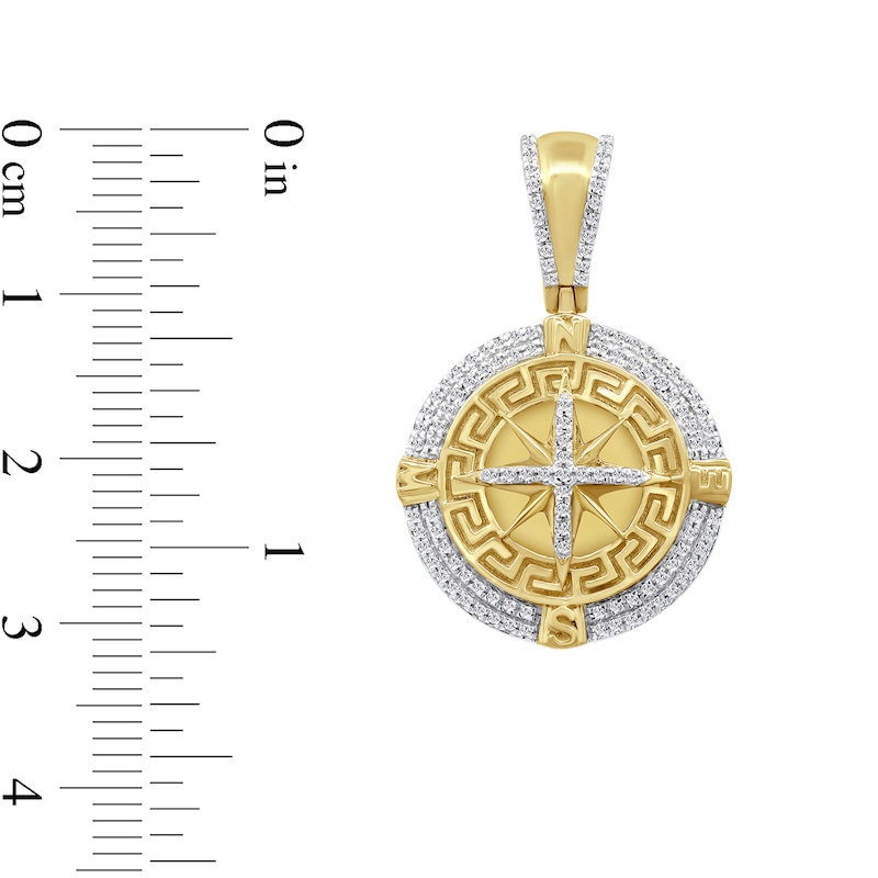 Main Image 2 of 1/4 CT. T.W. Diamond Greek Key Compass Necklace Charm in 10K Gold