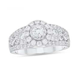 7/8 CT. T.W. Diamond Frame Three Stone Split Shank Engagement Ring in 14K White Gold