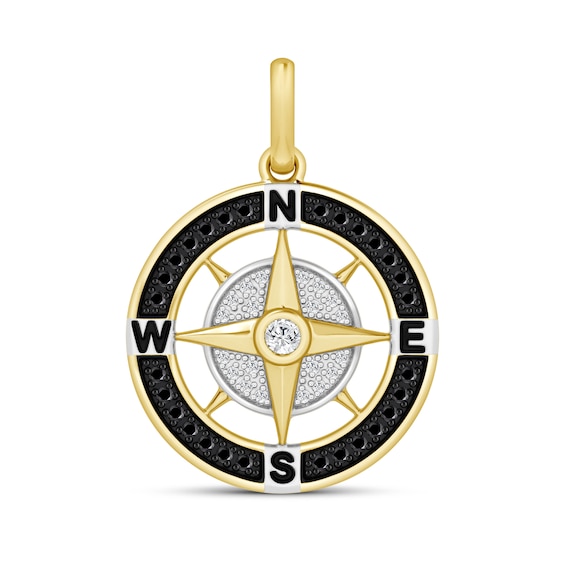 1/4 CT. T.w. Black and White Diamond Compass Necklace Charm in 10K Gold
