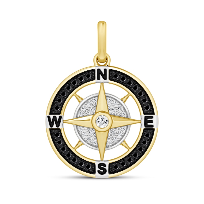 Main Image 1 of 1/4 CT. T.W. Black and White Diamond Compass Necklace Charm in 10K Gold