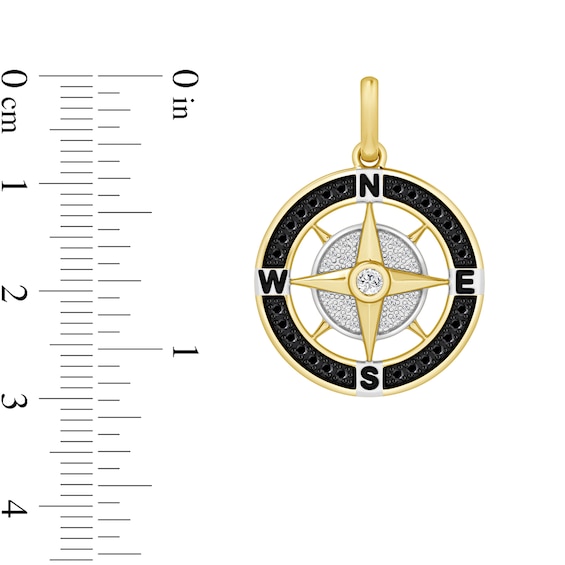 1/4 CT. T.w. Black and White Diamond Compass Necklace Charm in 10K Gold