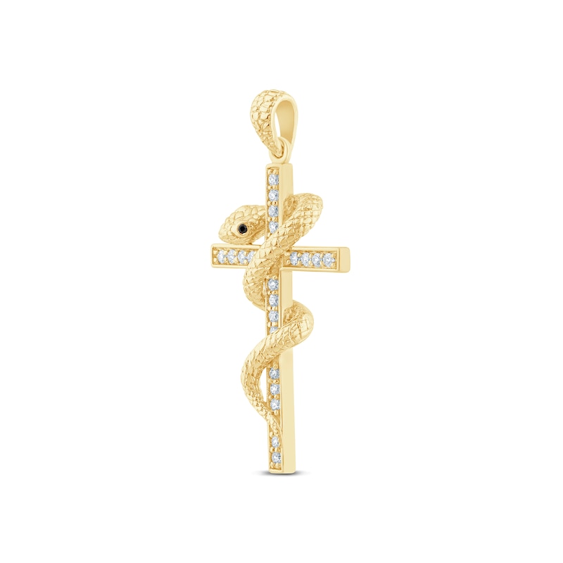 Main Image 2 of 1/4 CT. T.W. Certified Lab-Grown Diamond Cross with Snake Necklace Charm in 10K Gold (F/VS2)