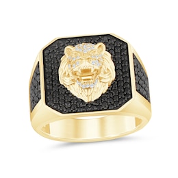 1-1/4 CT. T.W. Black and White Diamond Lion Signet Ring in 10K Gold