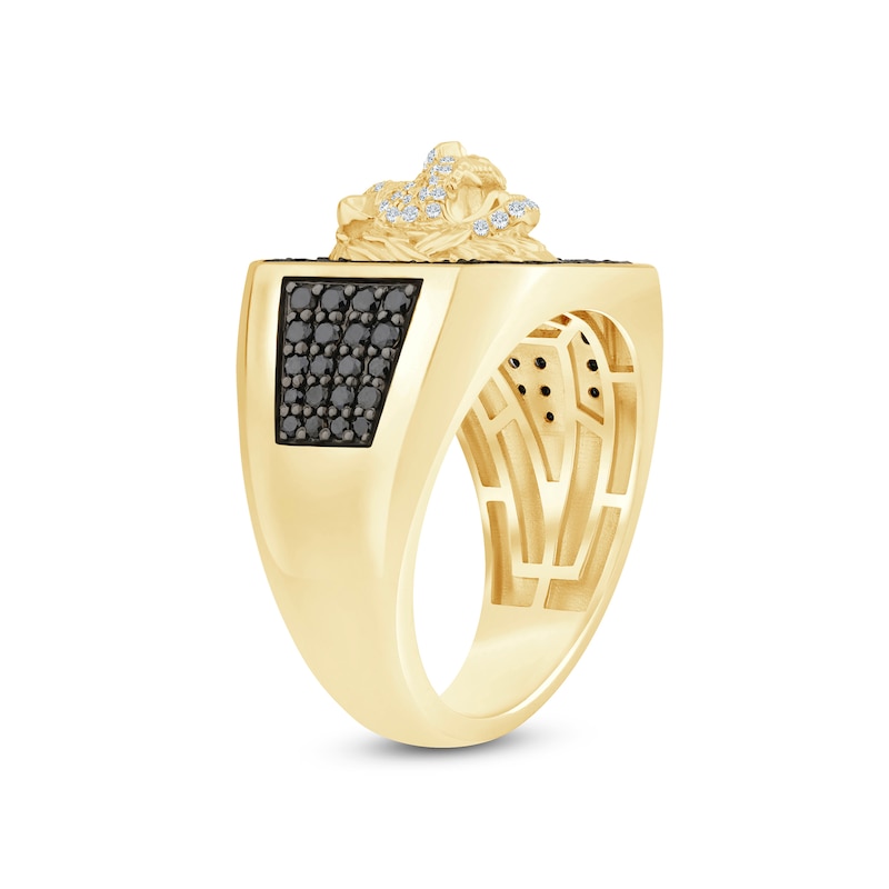 Main Image 2 of 1-1/4 CT. T.W. Black and White Diamond Lion Signet Ring in 10K Gold