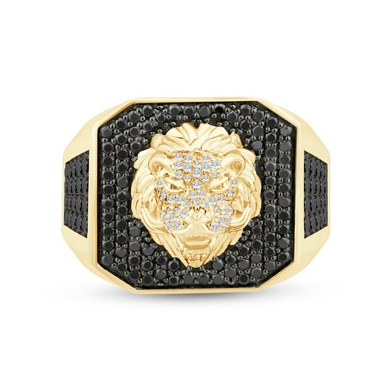 1-1/4 CT. T.w. Black and White Diamond Lion Signet Ring in 10K Gold