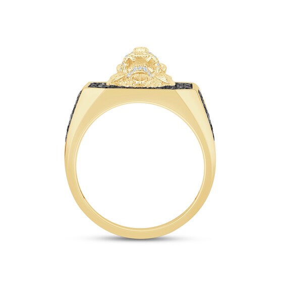 1-1/4 CT. T.w. Black and White Diamond Lion Signet Ring in 10K Gold