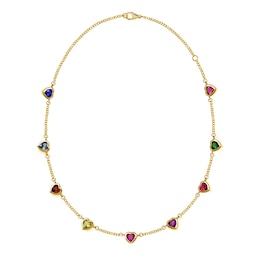 Family Heart-Shaped Gemstone Station Necklace (1-9 Stones) - 17"