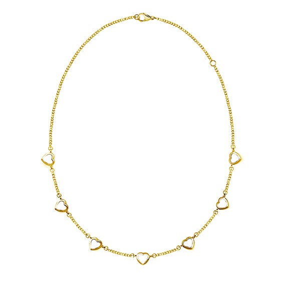 Family Heart-Shaped Gemstone Station Necklace (1-9 Stones) - 17"