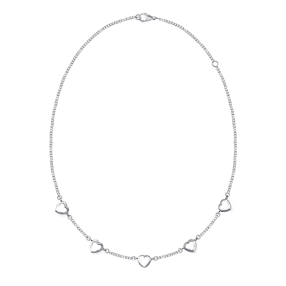Family Heart-Shaped Gemstone Station Necklace (1-9 Stones) - 17"