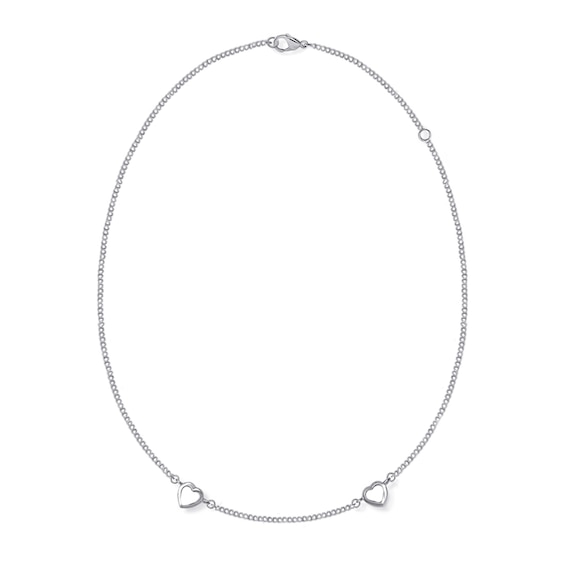 Family Heart-Shaped Gemstone Station Necklace (1-9 Stones) - 17"