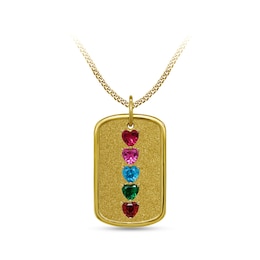 Family Heart-Shaped Gemstone Dog Tag Pendant (1 to 5 Stones) - 17”