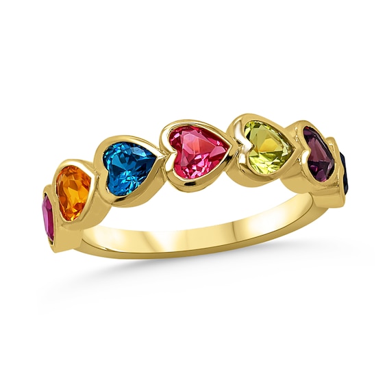 Family Nestled Heart-Shaped Gemstone Ring (1 to 7 Stones)