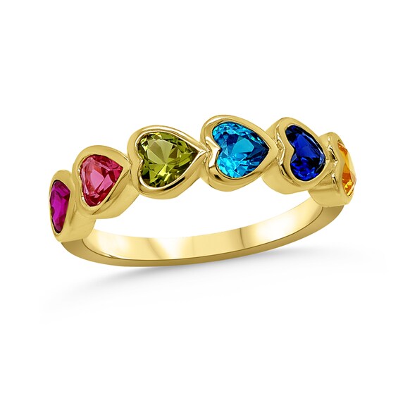 Family Nestled Heart-Shaped Gemstone Ring (1 to 7 Stones)