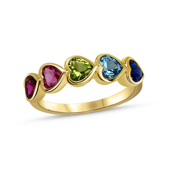 Family Nestled Heart-Shaped Gemstone Ring (1 to 7 Stones)