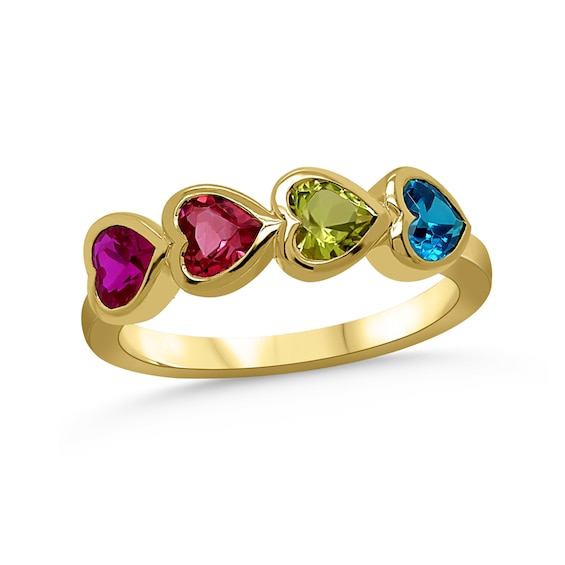 Family Nestled Heart-Shaped Gemstone Ring (1 to 7 Stones)