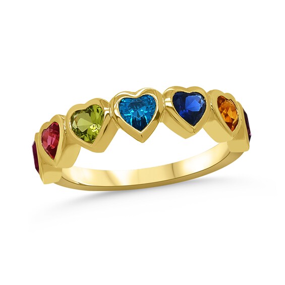 Family Bezel-Set Heart-Shaped Gemstone Ring (1 to 7 Stones)