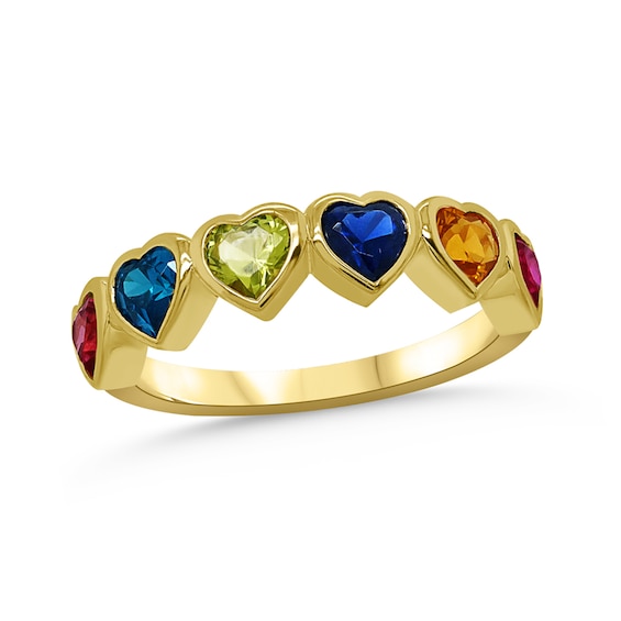 Family Bezel-Set Heart-Shaped Gemstone Ring (1 to 7 Stones)
