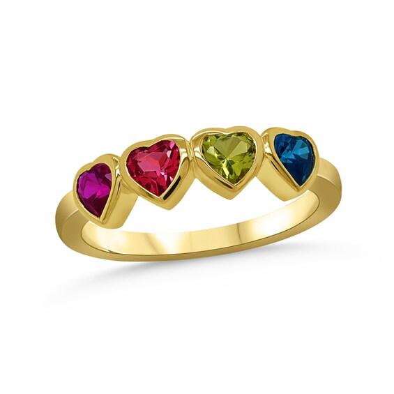 Family Bezel-Set Heart-Shaped Gemstone Ring (1 to 7 Stones)