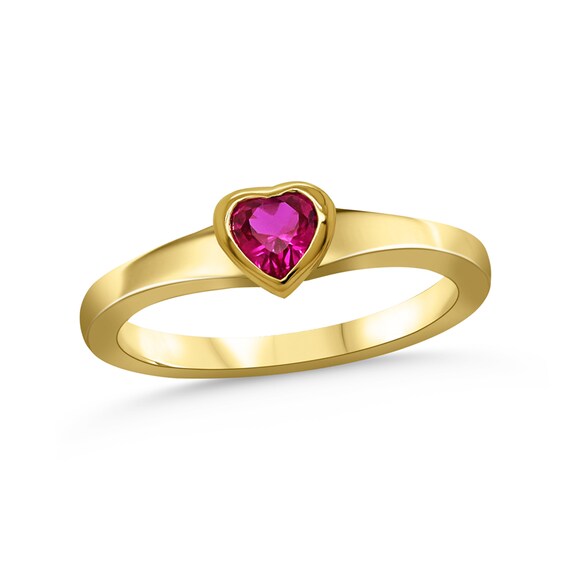 Family Bezel-Set Heart-Shaped Gemstone Ring (1 to 7 Stones)