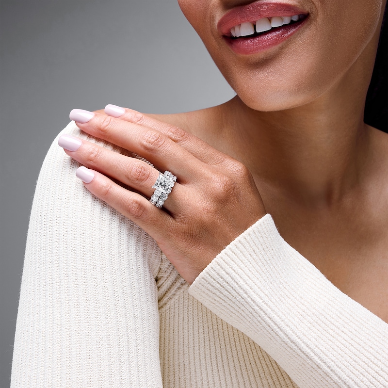 Main Image 2 of 10 CT. T.W. Princess-Cut Certified Lab-Grown Diamond Bridal Set in 14K White Gold (F/VS2)