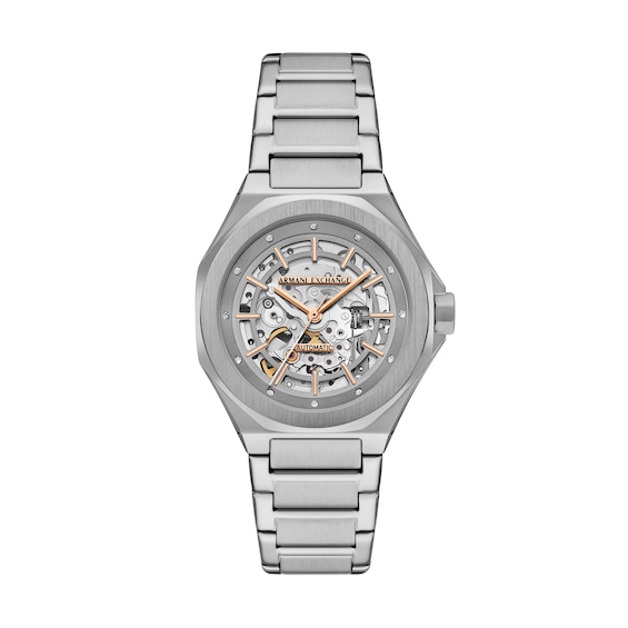 Ladies' Armani Exchange Automatic Watch with Octagonal Silver-Tone Dial (Model: Ax4618)