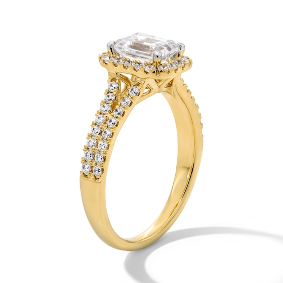 1-3/8 CT. T.w. Emerald-Cut Certified Lab-Grown Diamond Frame Split Shank Engagement Ring in 14K Gold (F/Vs2)