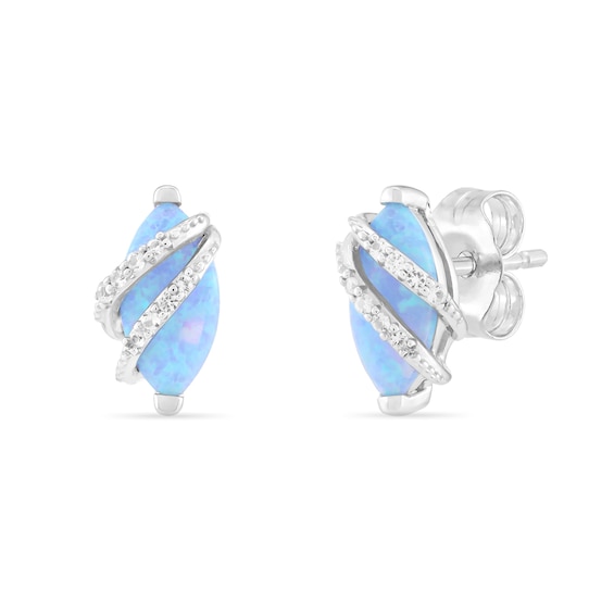 Marquise Blue Lab-Created Opal and White Lab-Created Sapphire Stud Earrings in Sterling Silver