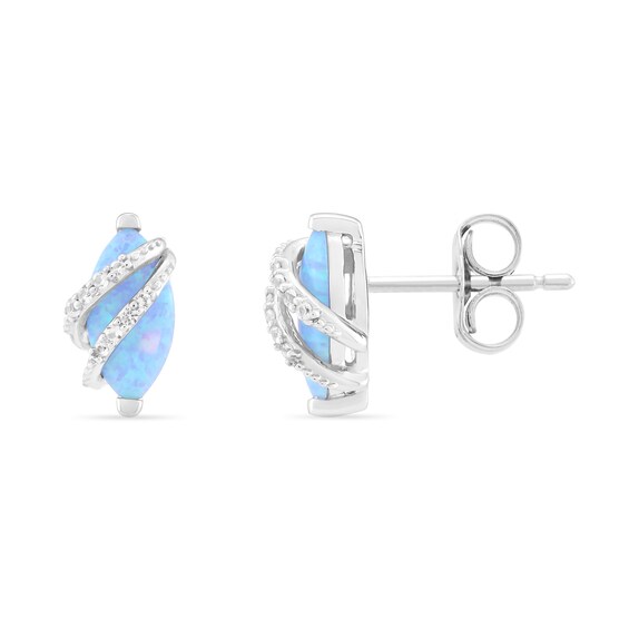 Marquise Blue Lab-Created Opal and White Lab-Created Sapphire Stud Earrings in Sterling Silver