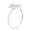 Thumbnail Image 2 of 4.0mm Freshwater Cultured Pearl and White Lab- Created Sapphire Floral Ring in Sterling Silver